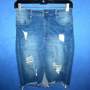 Fashion Nova Distressed Denim Pencil Skirt Small
